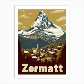 Aihrgdesign A Vintage Travel Poster Of Zermatt Featuring The Art Print