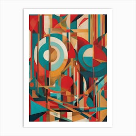 Future - Abstract Art Deco Geometric Shapes Oil Painting Modernist Picasso Inspired Bold Gold Green Turquoise Red Face Visionary Fantasy Style Wall Decor Surrealism Trippy Cool Room Art Invoke Psychedelic Art Print