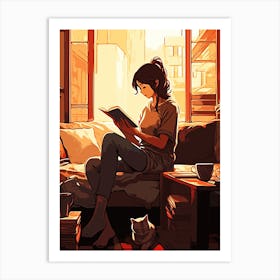 Girl Reading A Book aesthetic 1 Art Print