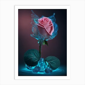 Pink Rose With Water Art Print