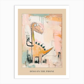 Pastel Painting Of A Dinosaur On A Smart Phone 3 Poster Art Print