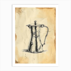 Line Sepia Drawing Of A French Press Art Print