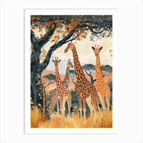 Herd Of Giraffes Resting Under The Tree Modern Illiustration 8 Art Print