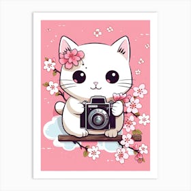 Kawaii Cat Drawings Taking Photos 1 Art Print