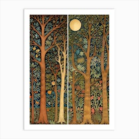 William Morris Style Moonlight In The Trees Art Print