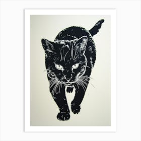 American Shorthair Linocut Blockprint 2 Art Print