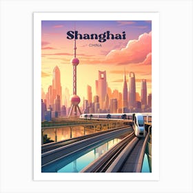 Shanghai China Cityscape Modern Travel Illustration Art Print