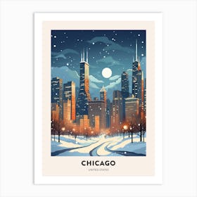 Winter Night  Travel Poster Chicago Usa 2 Art Print