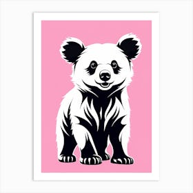 Playful Bear Cub On Solid pink Background, modern animal art, baby bear Art Print