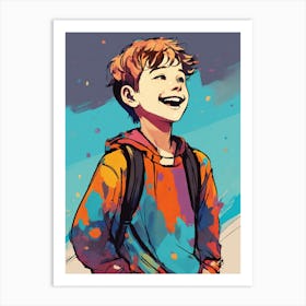 Boy With A Backpack Art Print