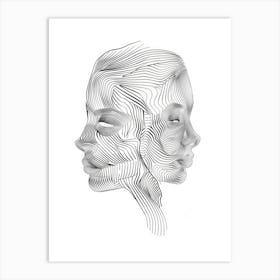 Abstract Women Faces In Line 2 Art Print