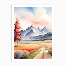 Tranquil Mountains In Minimalist Watercolor Vertical Composition 49 Art Print