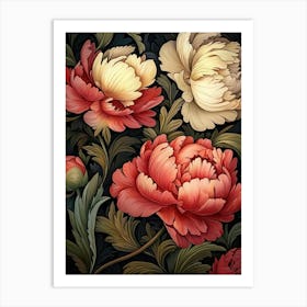 William Morris Peonies White And Red Vintage  Art Print