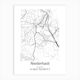 Niederhasli,Switzerland Minimalist Map Art Print