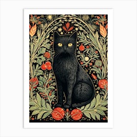 William Morris Style Christmas Cat 3 Art Print