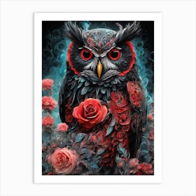 Owl Of Roses Art Print