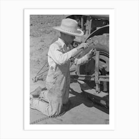 Day Laborer Repairing Link Of Chain Which Operates Planter Feed, Farm Near Ralls, Texas By Russell Lee Art Print