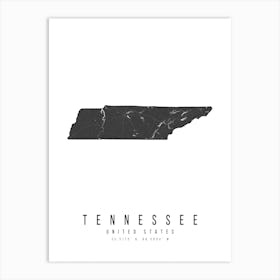 Tennessee Mono Black And White Modern Minimal Street Map Art Print