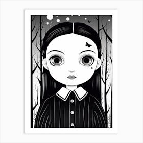 Wednesday Addams Line Art Cartoon 2 Fan Art Art Print