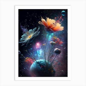 Universe flowers under the stars Art Print