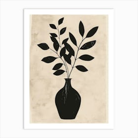 Black Vase With Leaves 2 Art Print