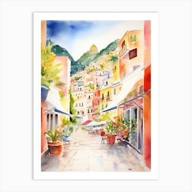 Positano, Italy Watercolour Streets 1 Art Print