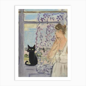 Woman On The Window With A Cat   Portrait   Matisse Inspired Art Print