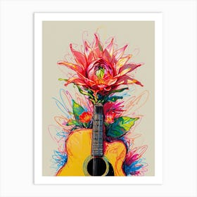 Guitar With Flowers Art Print