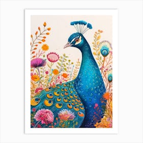 Floral Peacock Portrait Illustration 3 Art Print