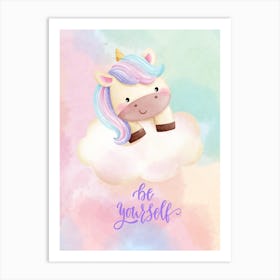 Watercolor Unicorn and Clouds Art Print