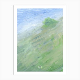 Summer Hill - hand painted impressionism vertical brush strokes nature green blue Art Print