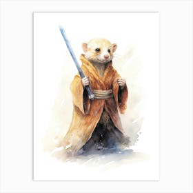 Baby Ferret As A Jedi Watercolour 2 Art Print