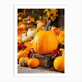 Pumpkins And Fall Leaves Art Print