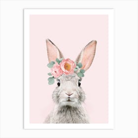 Flower Crown Bunny Pink Art Print