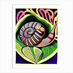 Snail With Black Background Linocut Art Print
