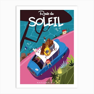 Route Du Soleil Poster Blue & Pink Art Print