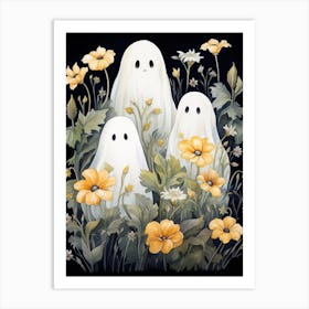 Cute Bedsheet Ghost, Botanical Halloween Watercolour 26 Art Print