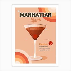 Manhattan Classic Retro Rainbow Peach, Orange and Cream Art Print