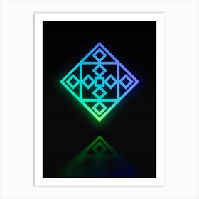 Neon Blue and Green Abstract Geometric Glyph on Black n.0276 Art Print