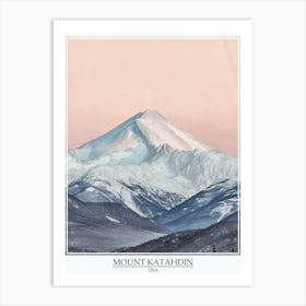 Mount Katahdin Usa Color Line Drawing 1 Poster Art Print