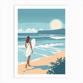 Surfer Girl On The Beach Art Print