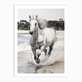 A Horse Oil Painting In Whitehaven Beach, Australia, Portrait 2 Art Print