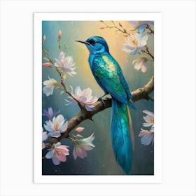 Blue Bird In Cherry Blossoms Art Print