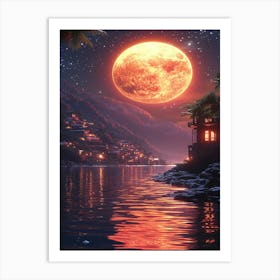 Full Moon Over The Water 6 Art Print