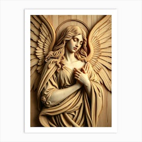 Angel With Wings - Wood Work Art Print