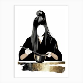 Asian Woman With Chopsticks Art Print