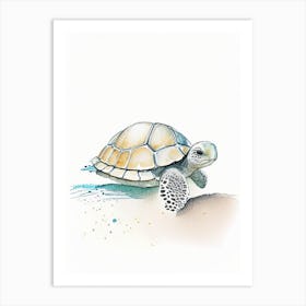 Hatching Sea Turtle, Sea Turtle Pencil Illustration 1 Art Print