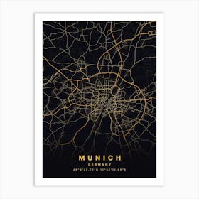 Munich Germany Black And Gold Map Art Print