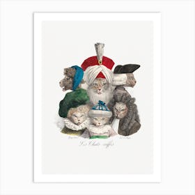 Les Chats Coiffés Vintage Cats Art Print