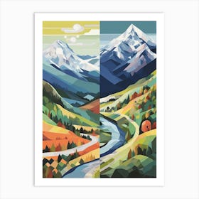 The Alps   Summer Winter Geometric Vector Illustration Art Print